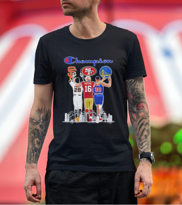 Premium T-Shirt: Champion San Francisco Posey Montana Curry Giants 49ers Warriors T-Shirt Champion San Francisco Posey Montana Curry Giants 49ers Warriors T-Shirt