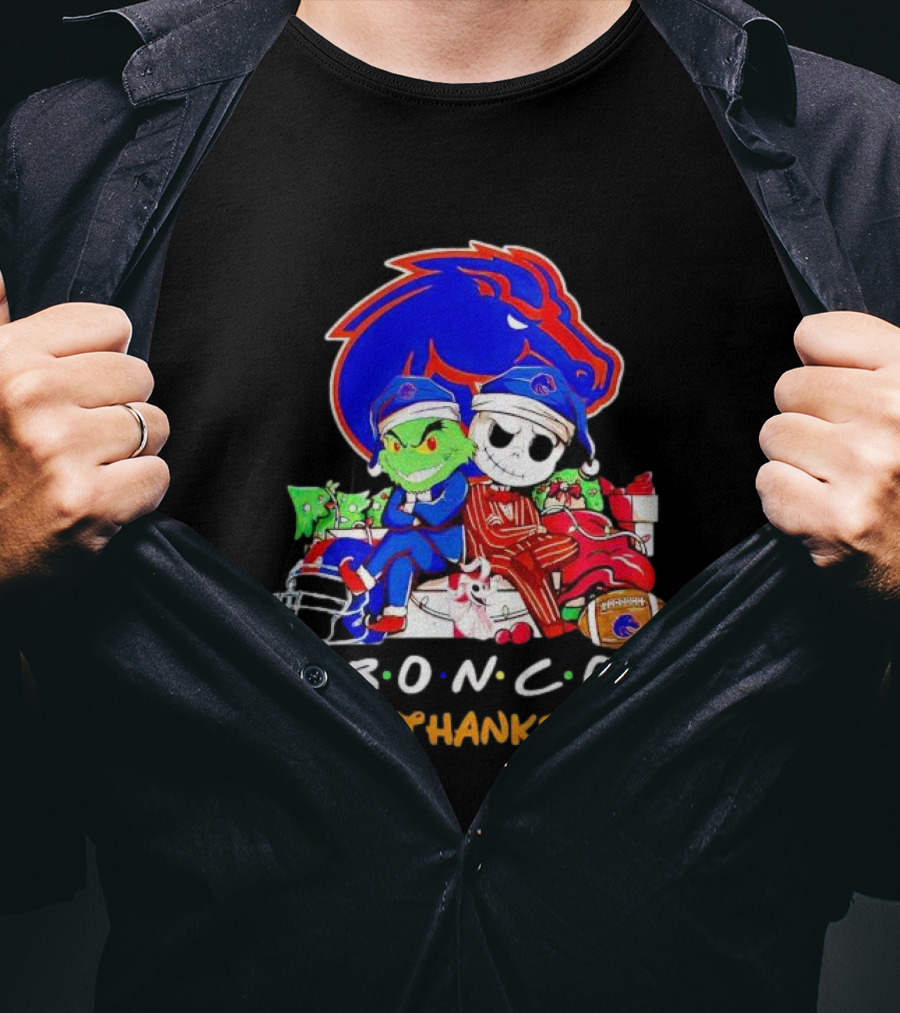 Broncos HalloThanksMas Grinch And Jack Skellington Friends T-Shirt