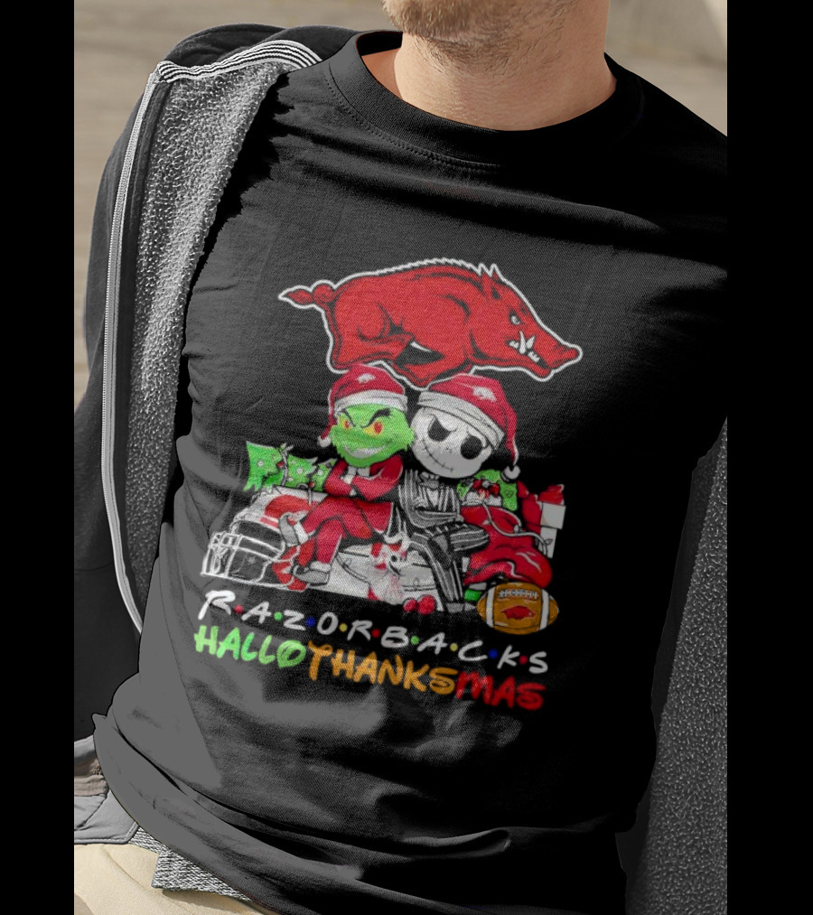 Razorbacks Grinch Jack Skellington Friends HalloThanksMas T-Shirt