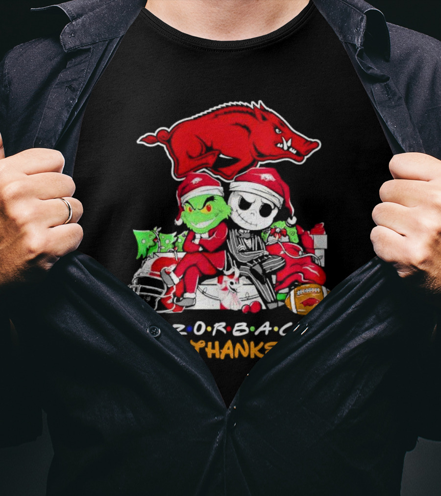 Razorbacks Grinch Jack Skellington Friends HalloThanksMas T-Shirt