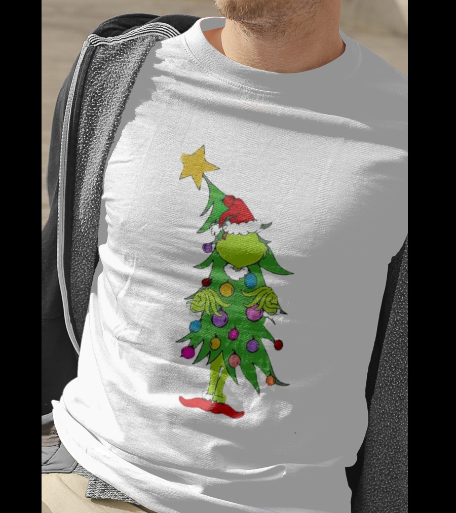 Grinch Christmas Tree Costume With Star And Ornaments T-Shirt