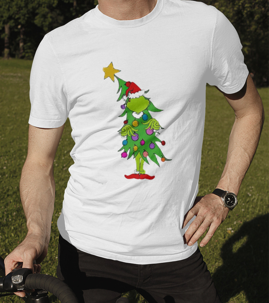 Grinch Christmas Tree Costume With Star And Ornaments T-Shirt