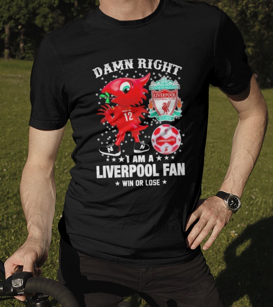 Damn Right I Am A Liverpool Fan Win Or Lose Mighty Red Snowflakes Liverpool FC Football Club Est 1892 T-Shirt