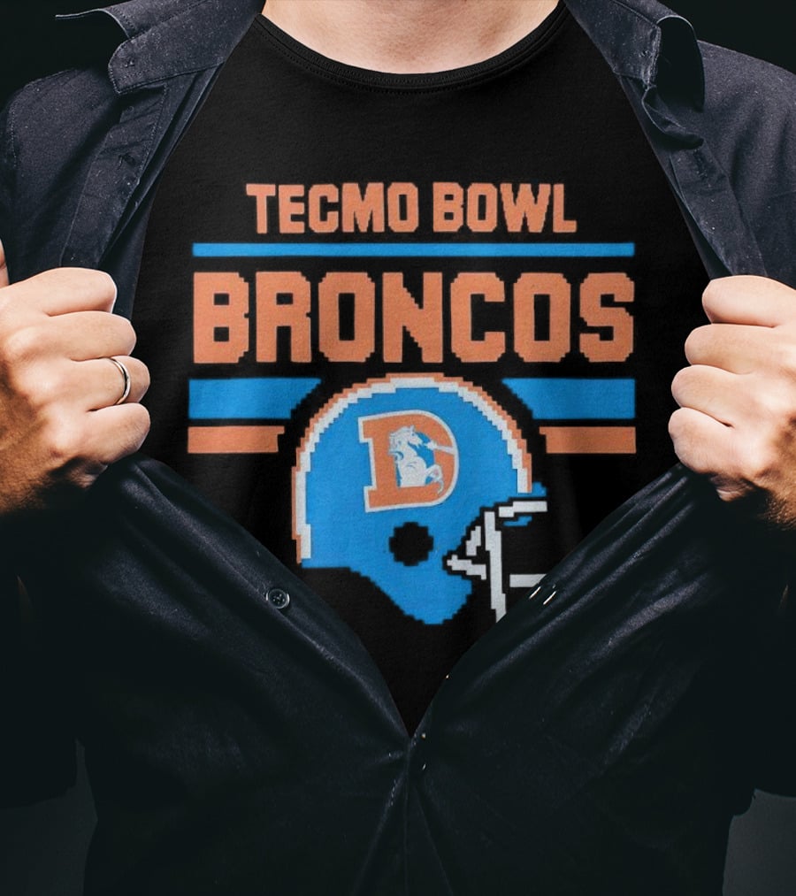 Tecmo Bowl Denver Broncos Retro Helmet Pixel T-Shirt