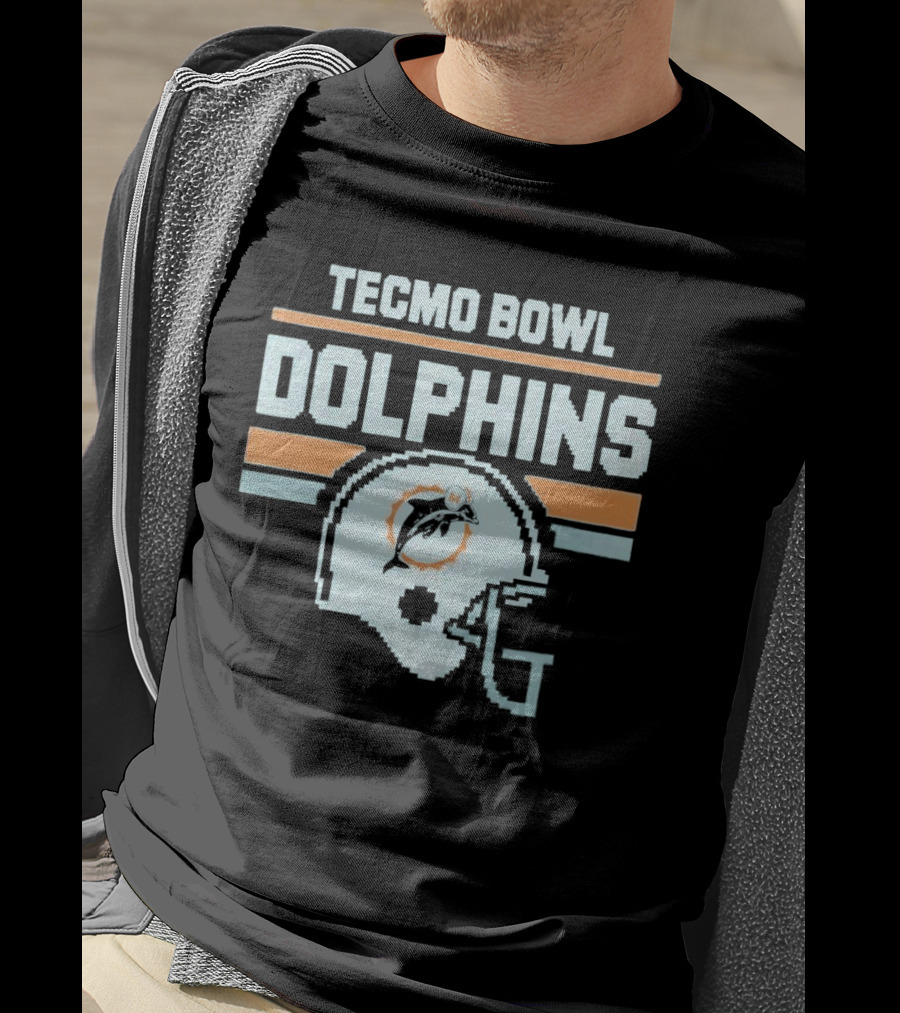 Tecmo Bowl Dolphins Retro Miami Football Helmet T-Shirt