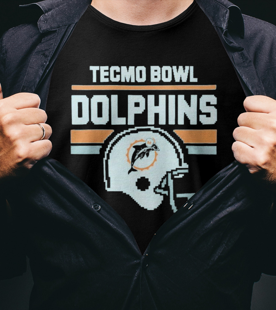 Tecmo Bowl Dolphins Retro Miami Football Helmet T-Shirt