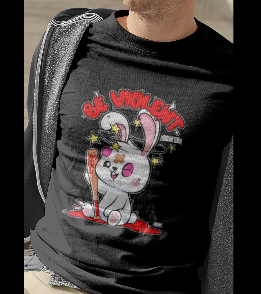 Blackpool Combat Club Be Violent Bunny With Bat And Stars T-Shirt