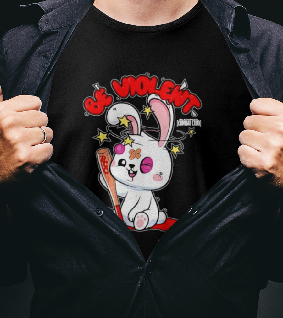 Blackpool Combat Club Be Violent Bunny With Bat And Stars T-Shirt