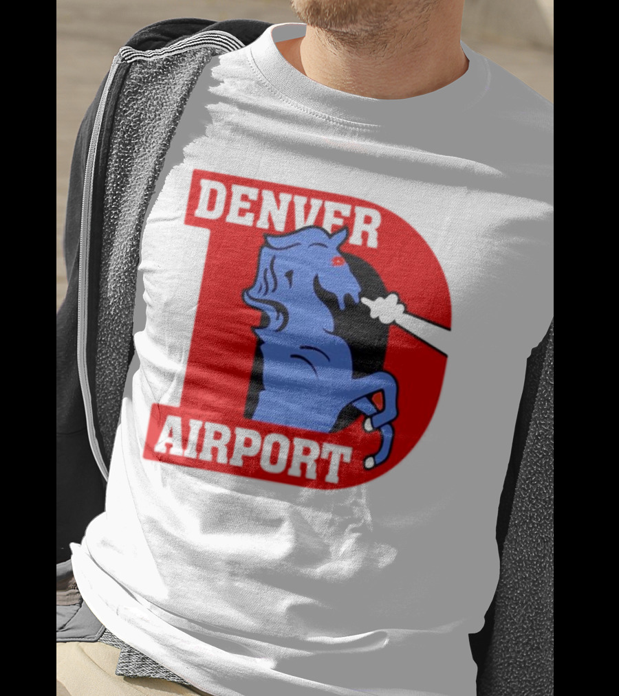 Denver Airport Blue Mustang Icon With Red Letter D T-Shirt