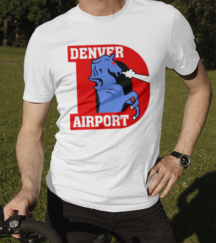 Denver Airport Blue Mustang Icon With Red Letter D T-Shirt