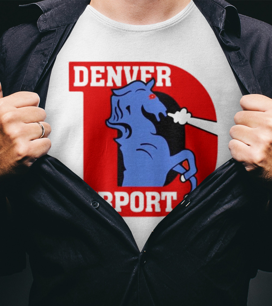 Denver Airport Blue Mustang Icon With Red Letter D T-Shirt