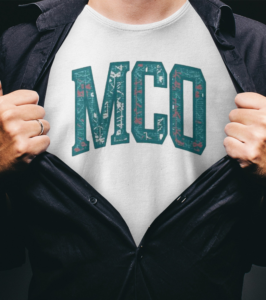 MCO Magic Carpet Oasis Vintage Teal Textured Letters T-Shirt