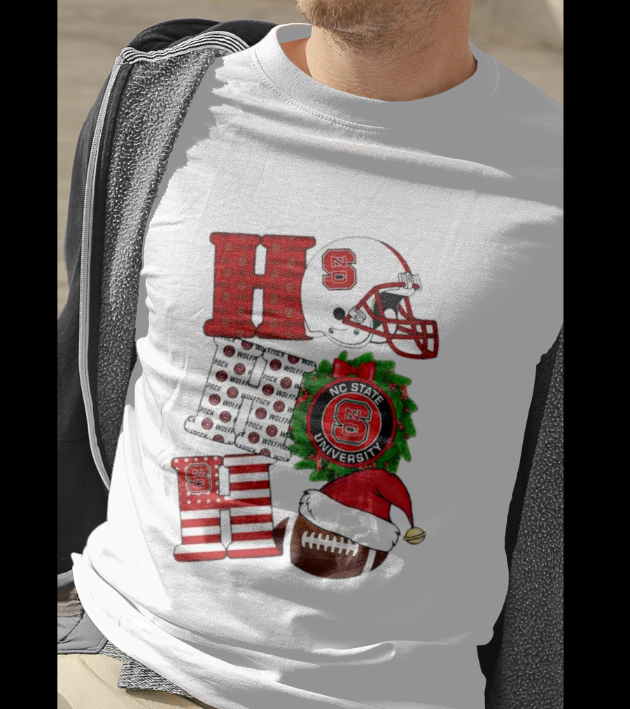 NC State Wolfpack University Christmas Football Helmet Text T-Shirt
