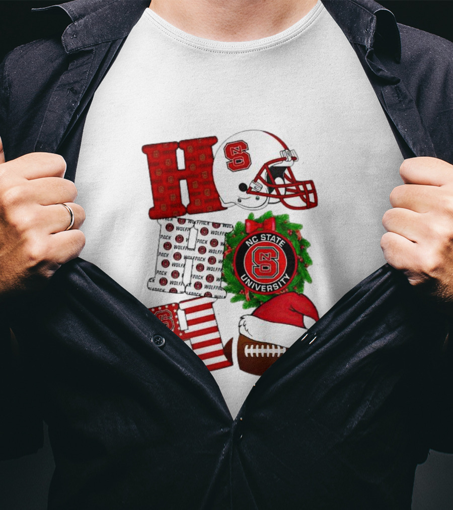 NC State Wolfpack University Christmas Football Helmet Text T-Shirt