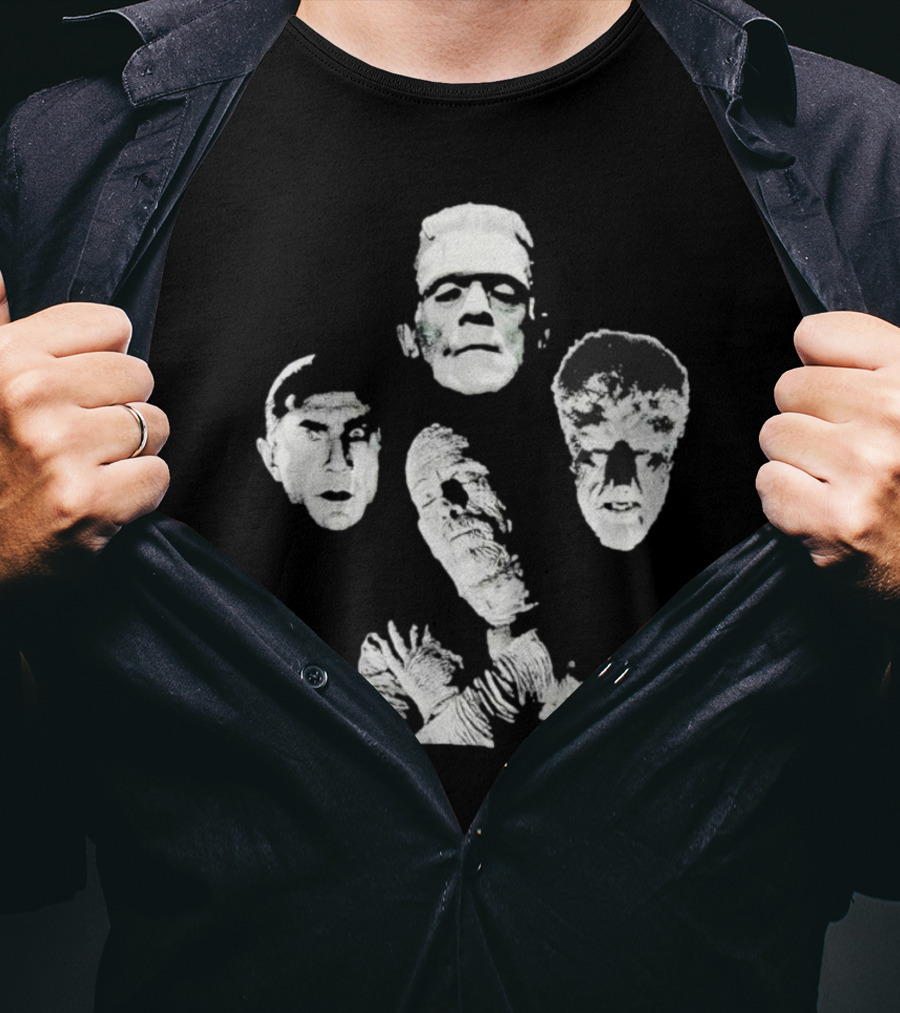Rock Rebel Monster Dracula Frankenstein Mummy Wolfman Horror Band T-Shirt