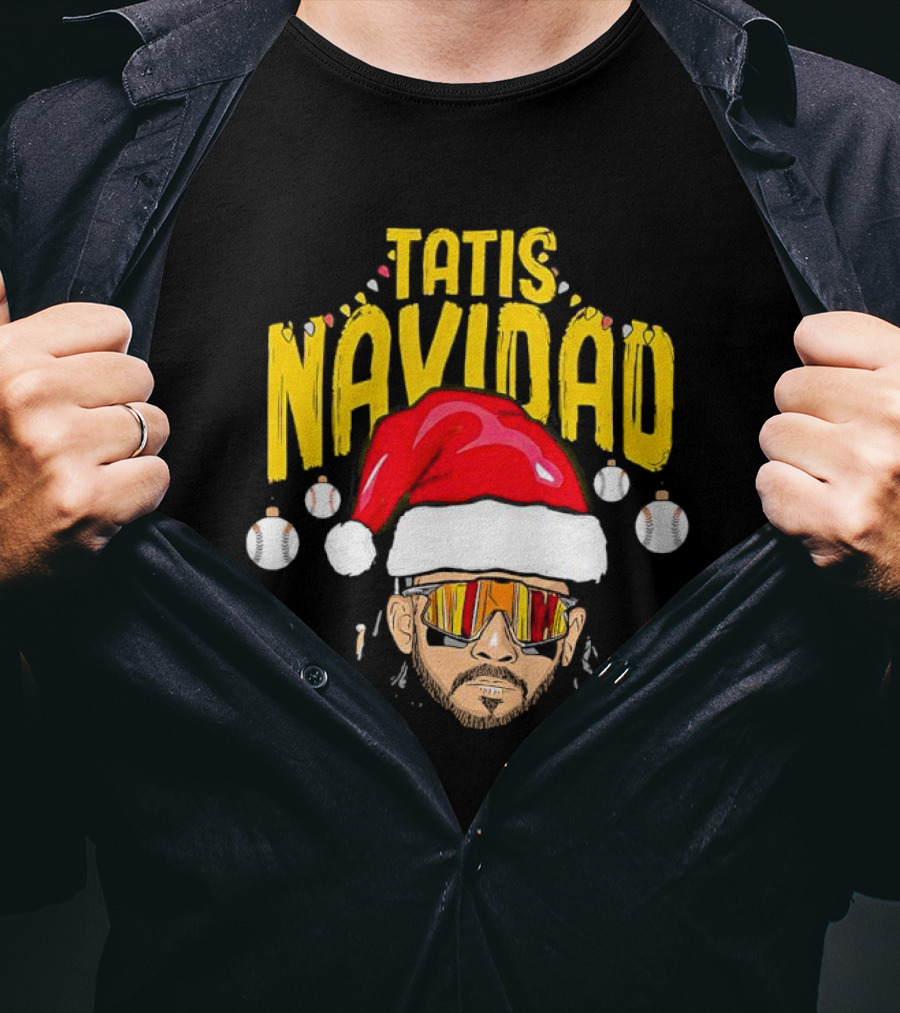 Tatis Navidad Santa Hat Baseball Sunglasses T-Shirt