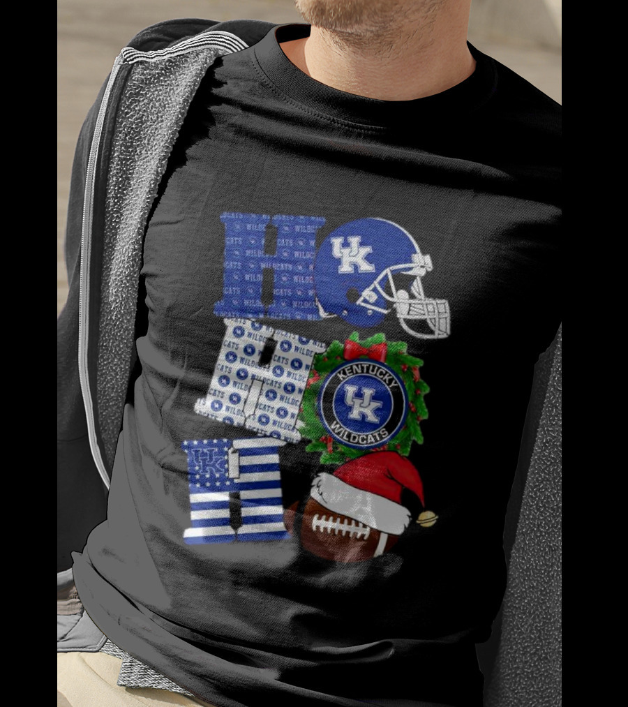 Kentucky Wildcats Ho Ho Ho Football Helmet Wreath Christmas T-Shirt