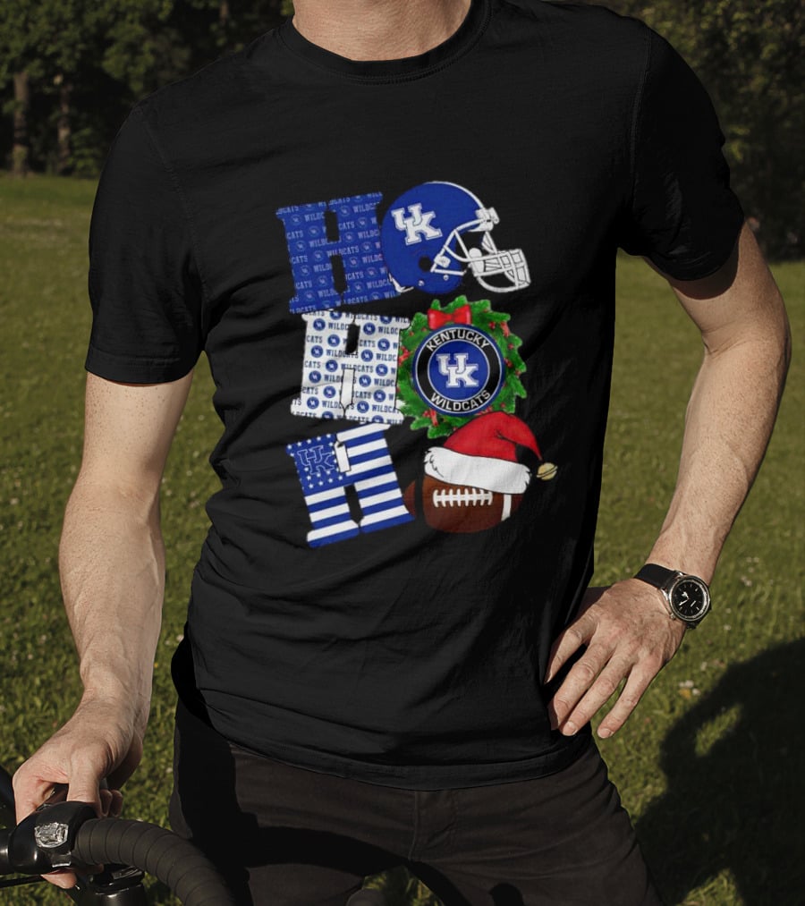 Kentucky Wildcats Ho Ho Ho Football Helmet Wreath Christmas T-Shirt