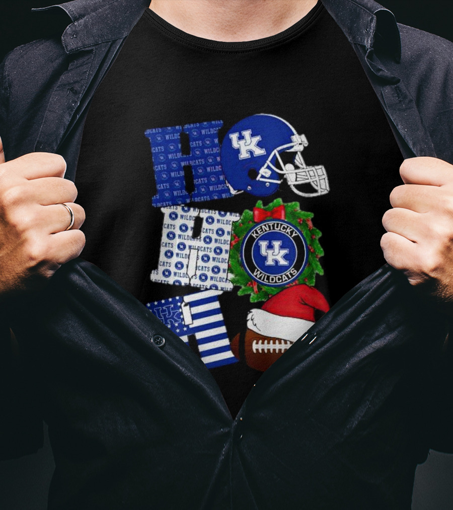 Kentucky Wildcats Ho Ho Ho Football Helmet Wreath Christmas T-Shirt