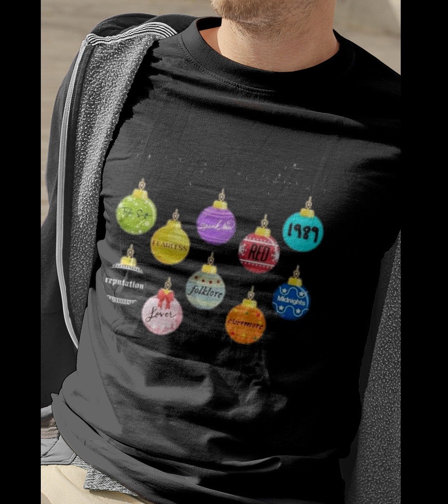 Merry Swiftmas Famous Christmas Ball Ornaments Fearless Red 1989 Reputation Folklore Evermore Midnights Eras Tour T-Shirt