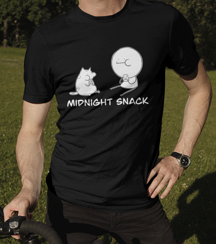 MIDNIGHT SNACK Cat And Stick Figure Eating Pizza T-Shirt