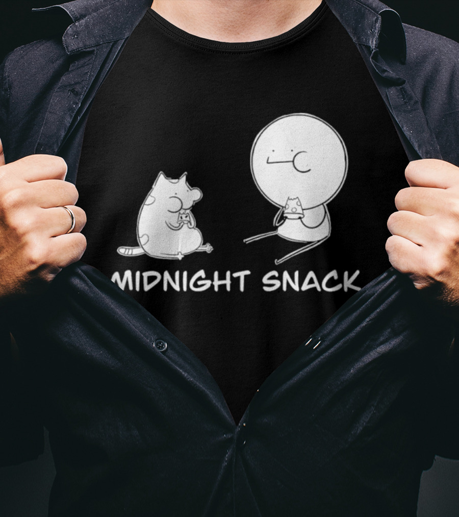 MIDNIGHT SNACK Cat And Stick Figure Eating Pizza T-Shirt