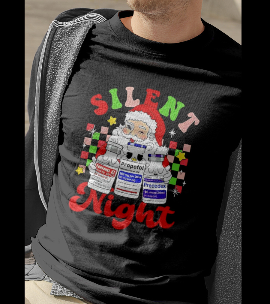 Silent Night ICU Nurse Christmas Santa Helpers T-Shirt
