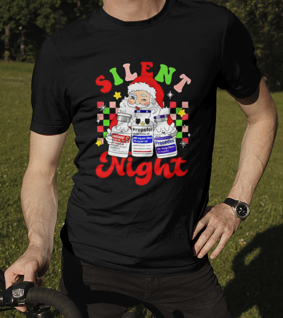 Silent Night ICU Nurse Christmas Santa Helpers T-Shirt