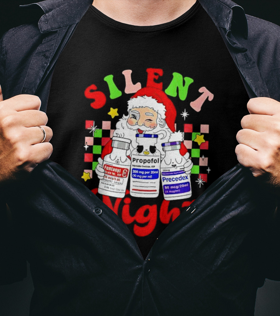 Silent Night ICU Nurse Christmas Santa Helpers T-Shirt