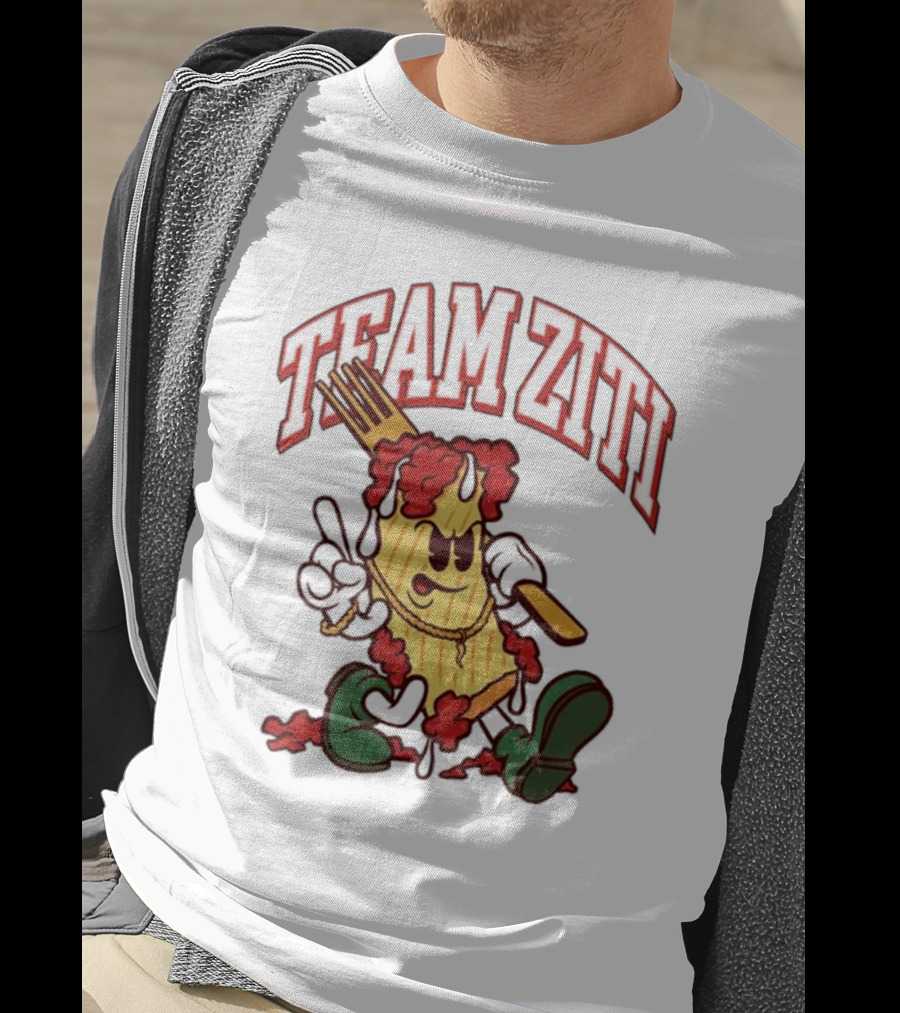 Team Ziti Pasta Character With Fork And Sauce T-Shirt
