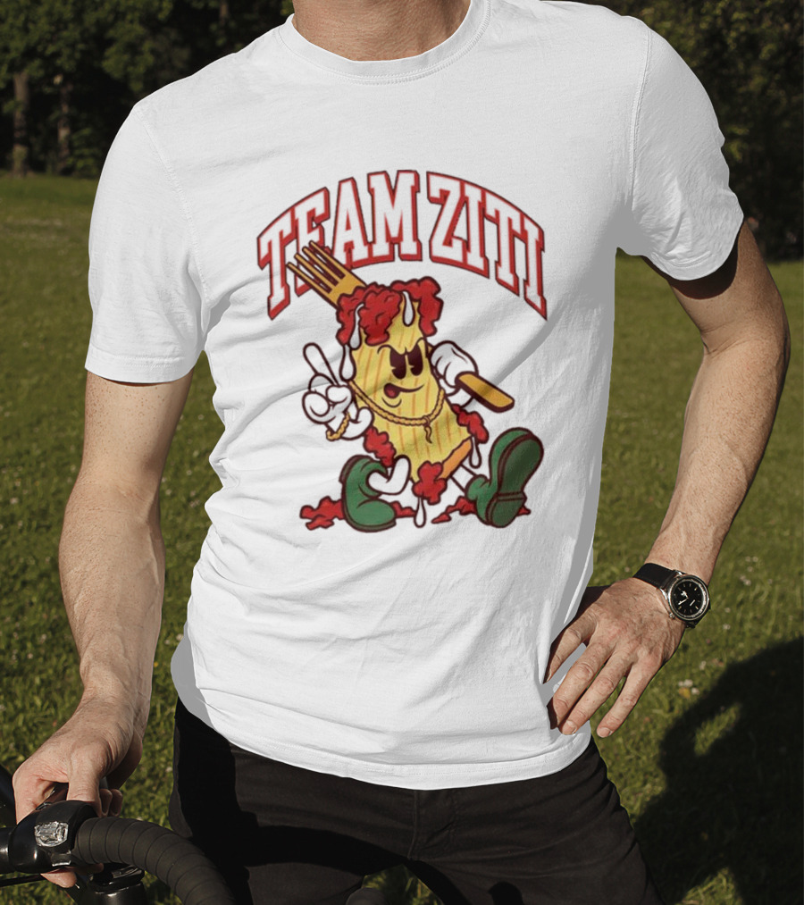 Team Ziti Pasta Character With Fork And Sauce T-Shirt