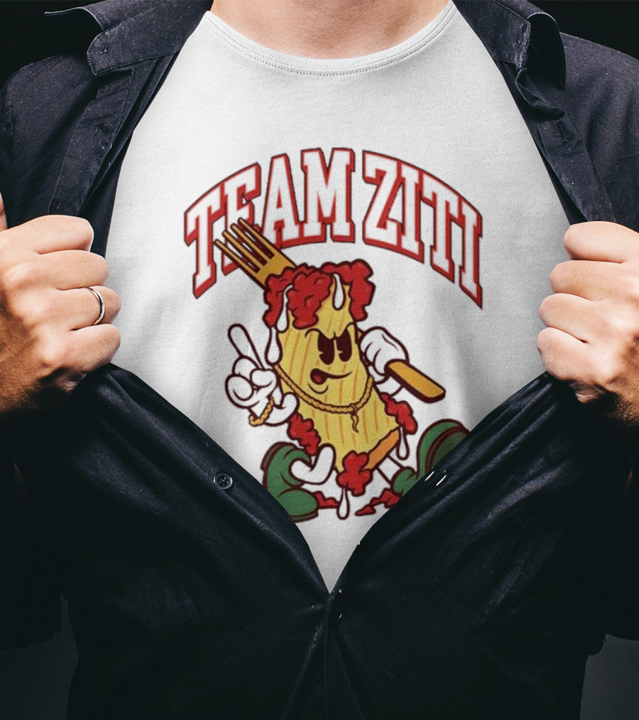 Team Ziti Pasta Character With Fork And Sauce T-Shirt