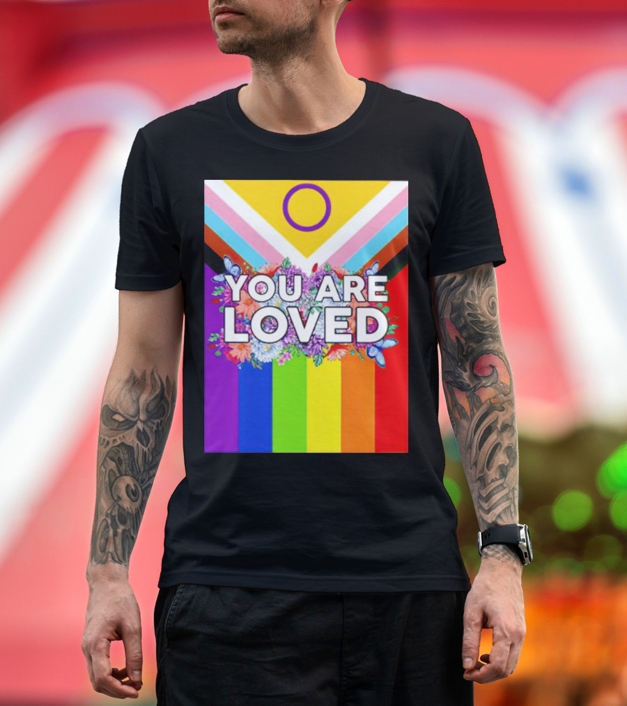 You Are Loved Pride Flag Flowers and Butterflies T-Shirt