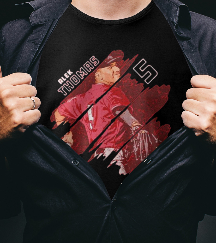 Alek Thomas Arizona WHT Baseball Stripes Number 5 T-Shirt