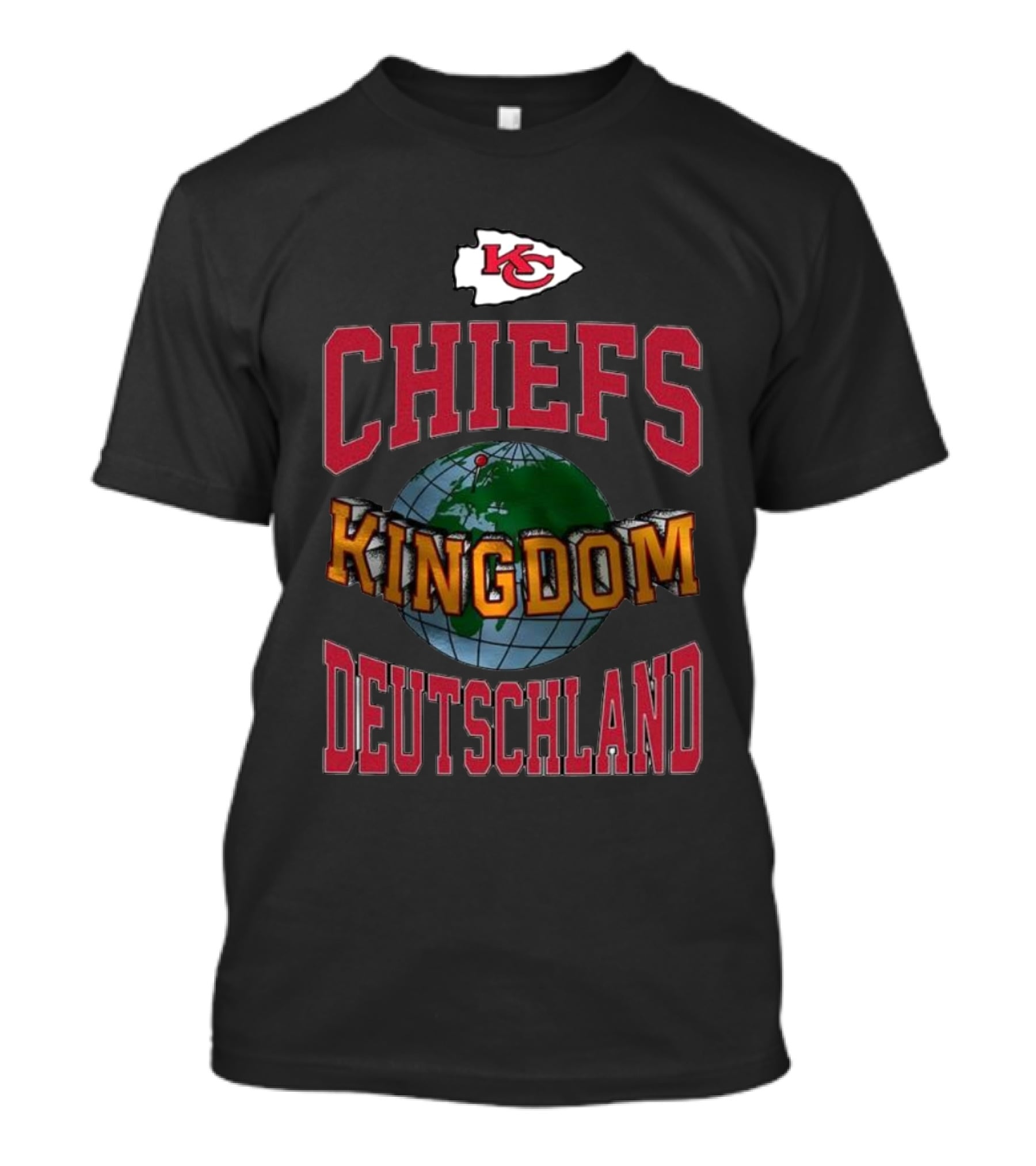 Chiefs Kingdom Deutschland With Kansas City Arrowhead Logo And Globe T-Shirt