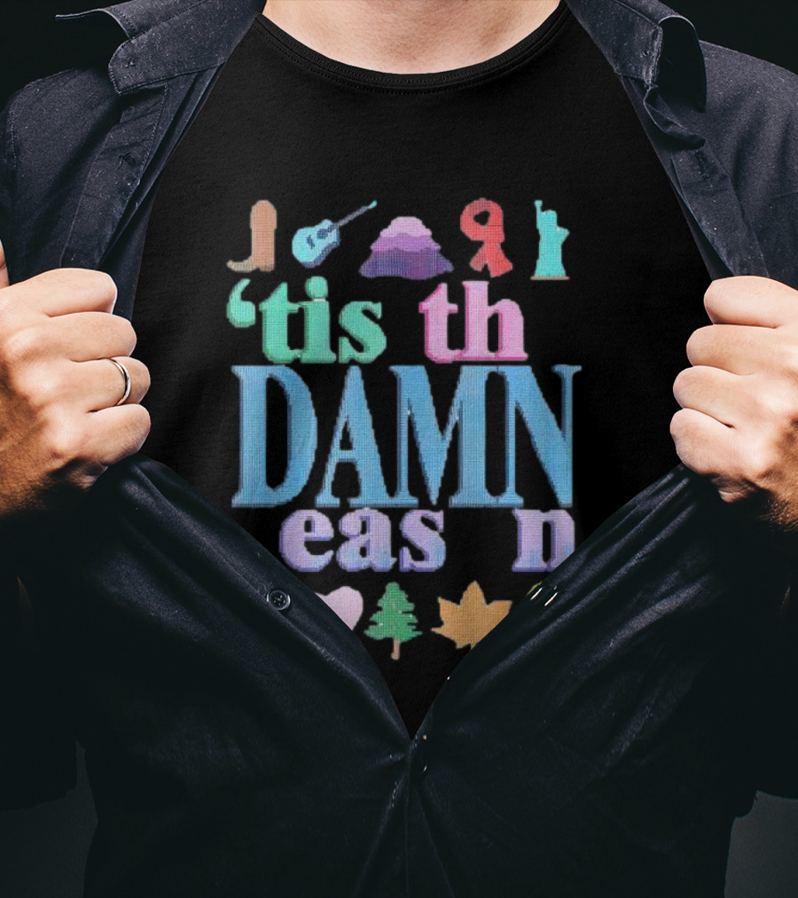 Christmas ’tis The Damn Season Colorful Icons And Symbols T-Shirt