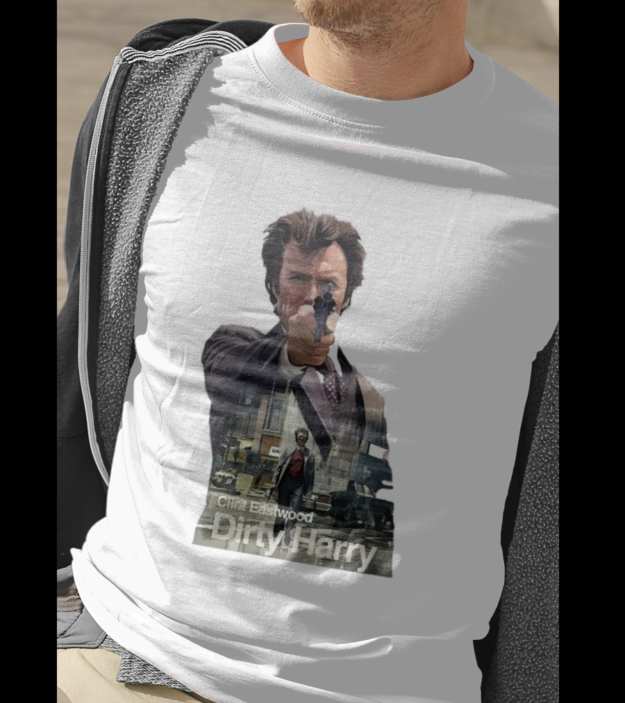 Clint Eastwood Dirty Harry Iconic Movie Scene With Gun And Urban Background T-Shirt