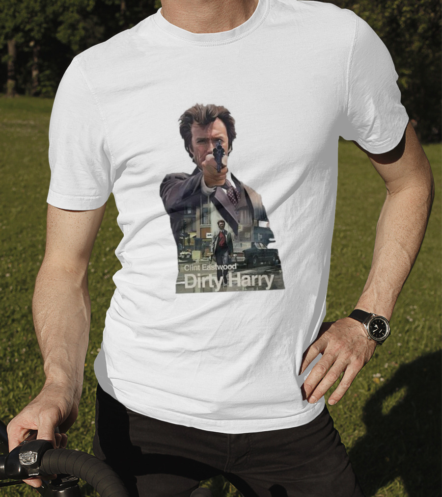 Clint Eastwood Dirty Harry Iconic Movie Scene With Gun And Urban Background T-Shirt