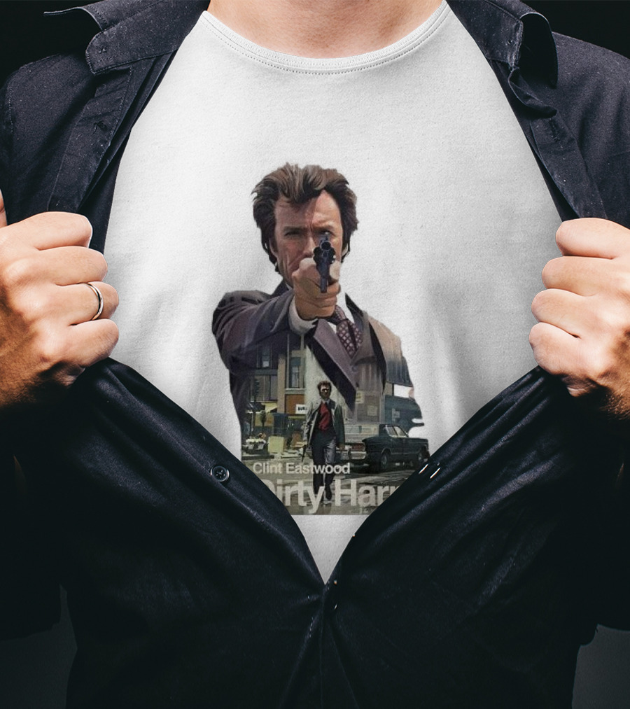 Clint Eastwood Dirty Harry Iconic Movie Scene With Gun And Urban Background T-Shirt