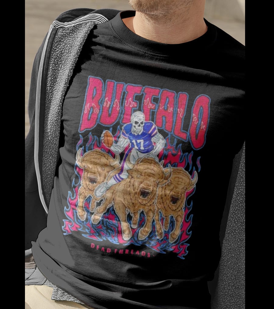 Buffalo Football Dead Threads Skeleton Quarterback Riding Buffalos T-Shirt