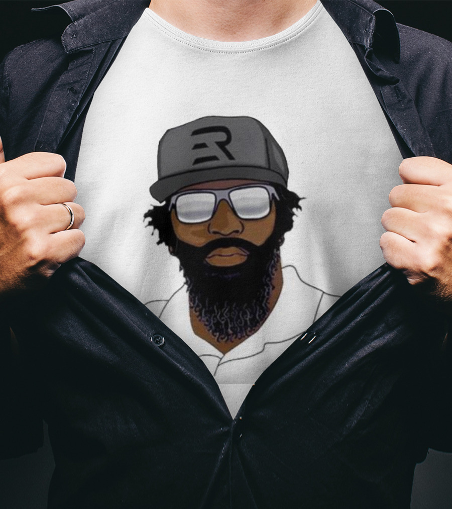Geno Stone Wearing Ed Reed Illustration With ER Hat T-Shirt