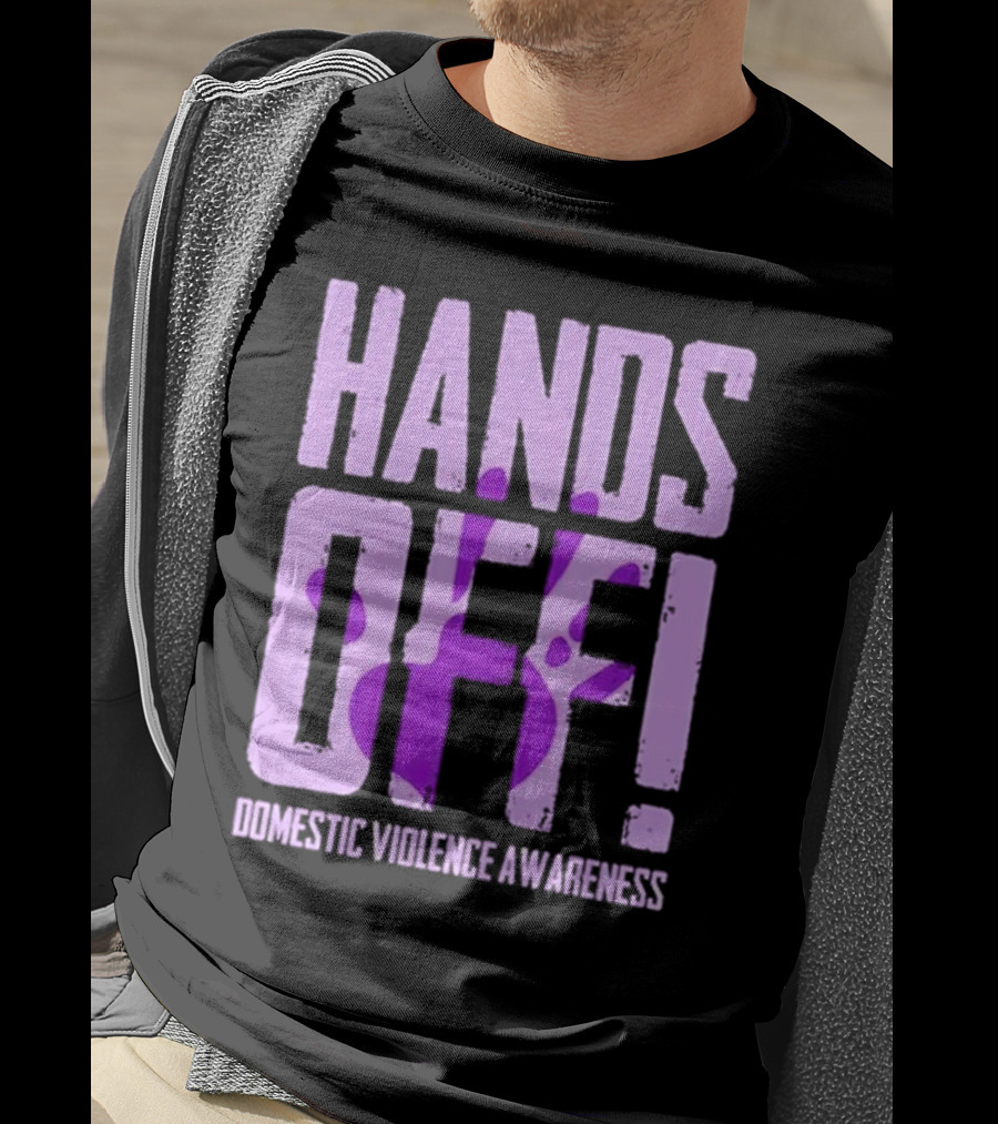 Hands Off Domestic Violence Awareness Purple Handprint T-Shirt
