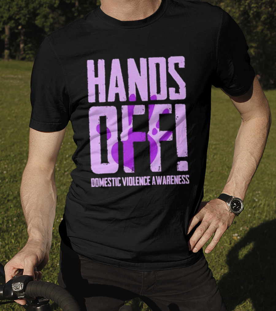 Hands Off Domestic Violence Awareness Purple Handprint T-Shirt