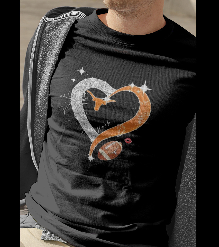 Hook ’em Texas Longhorns Sparkling Heart Football T-Shirt