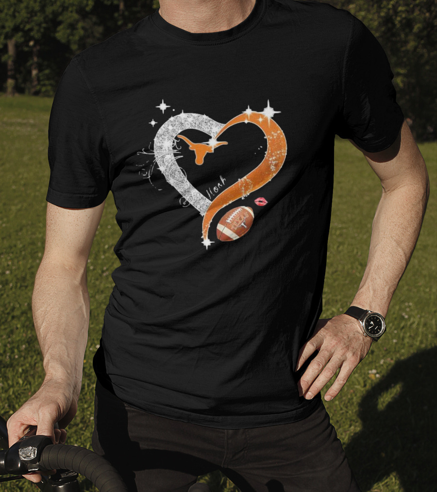 Hook ’em Texas Longhorns Sparkling Heart Football T-Shirt