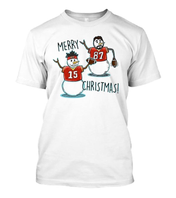 Merry Christmas Mahomes Snowman 15 And 87 Kansas City Football Chiefsmas T-Shirt