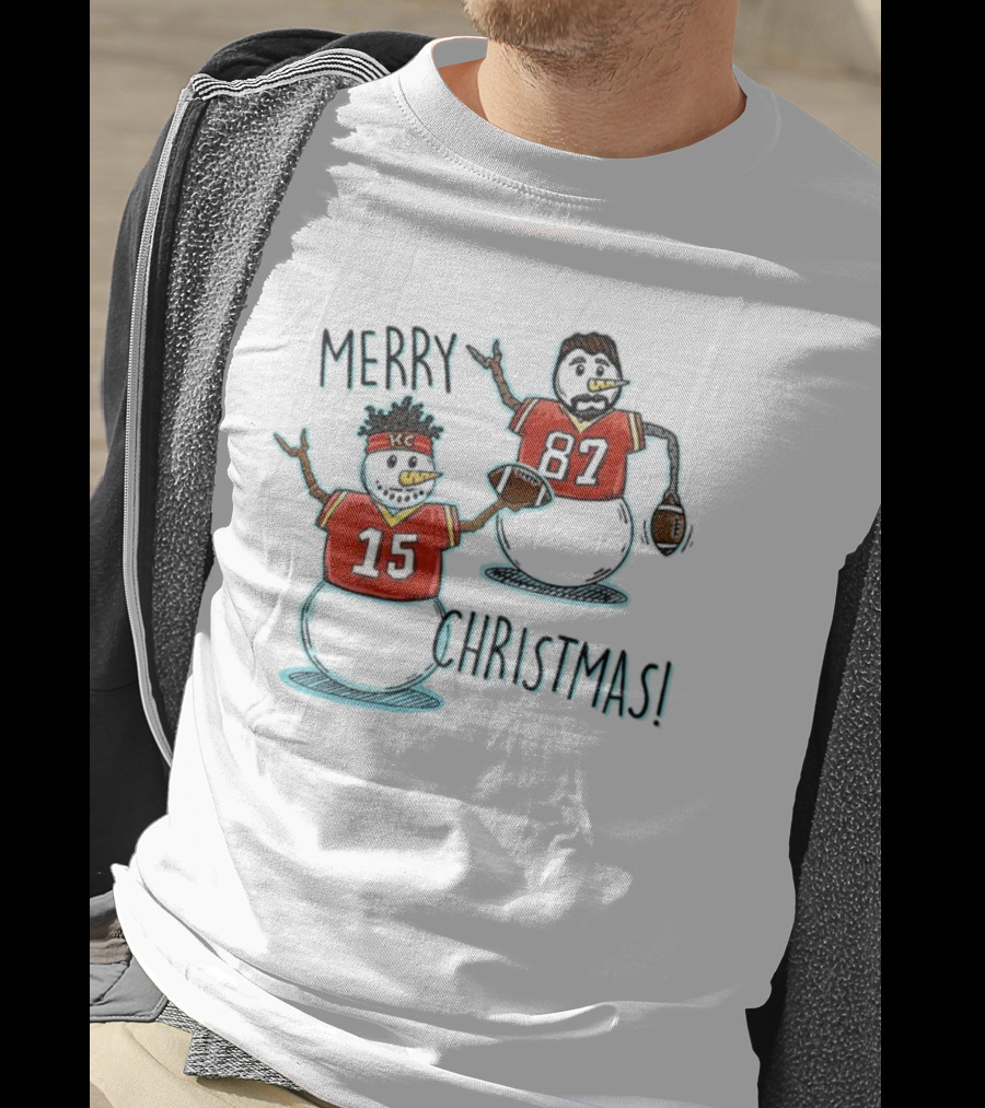 Merry Christmas Mahomes Snowman 15 And 87 Kansas City Football Chiefsmas T-Shirt