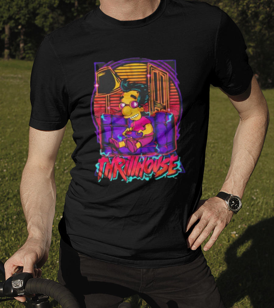 Milhouse Van Houten Thrillhouse Retro Gaming Neon Scene T-Shirt