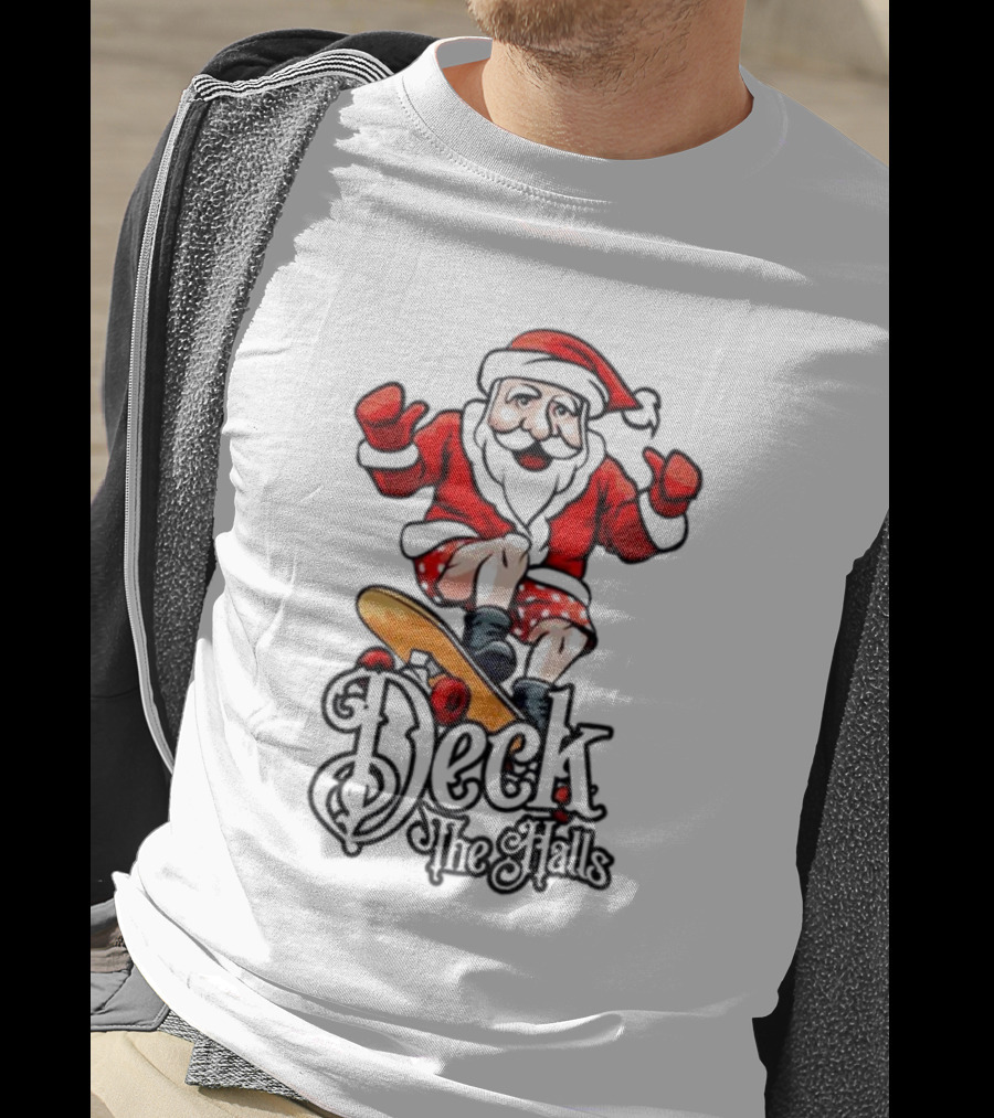 Skateboarding Santa Claus Deck The Halls Christmas Holiday Fun T-Shirt