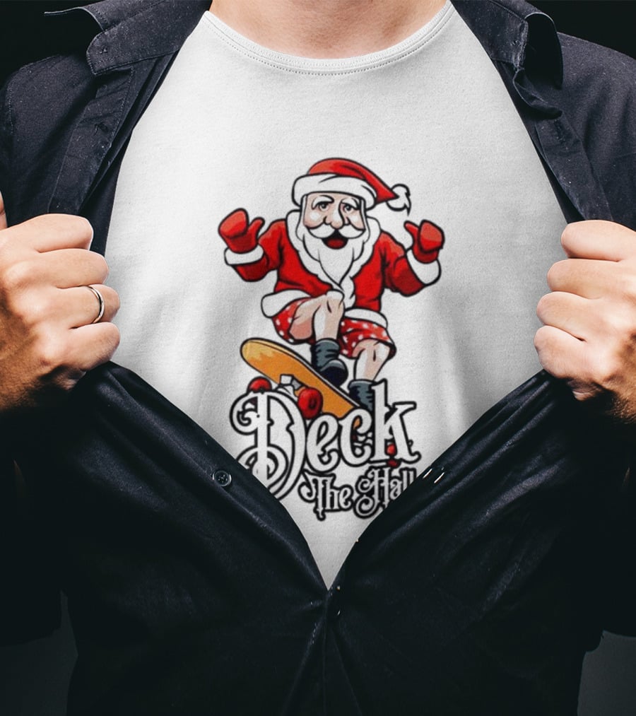 Skateboarding Santa Claus Deck The Halls Christmas Holiday Fun T-Shirt